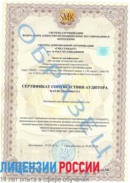 Образец сертификата соответствия аудитора №ST.RU.EXP.00006174-3 Архангельск Сертификат ISO 22000